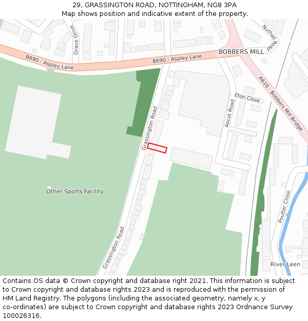 29, GRASSINGTON ROAD, NOTTINGHAM, NG8 3PA: Location map and indicative extent of plot