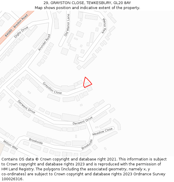 29, GRAYSTON CLOSE, TEWKESBURY, GL20 8AY: Location map and indicative extent of plot