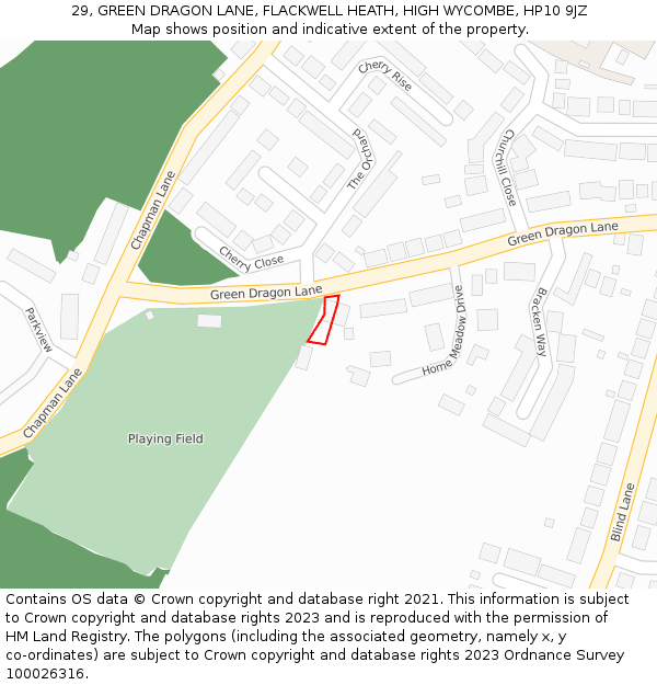 29, GREEN DRAGON LANE, FLACKWELL HEATH, HIGH WYCOMBE, HP10 9JZ: Location map and indicative extent of plot