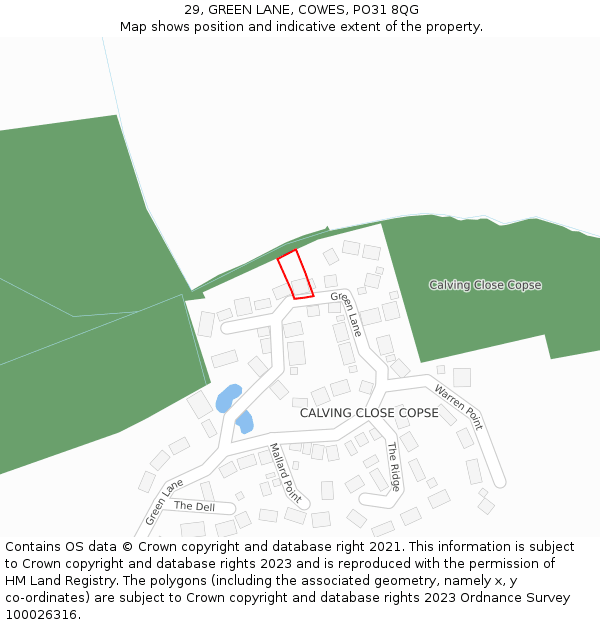 29, GREEN LANE, COWES, PO31 8QG: Location map and indicative extent of plot