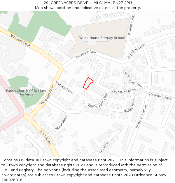 29, GREENACRES DRIVE, HAILSHAM, BN27 2PU: Location map and indicative extent of plot