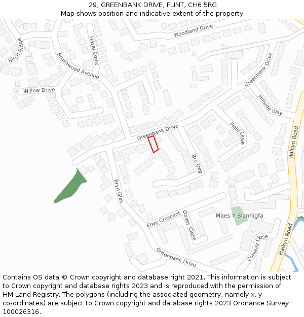 29, GREENBANK DRIVE, FLINT, CH6 5RG: Location map and indicative extent of plot