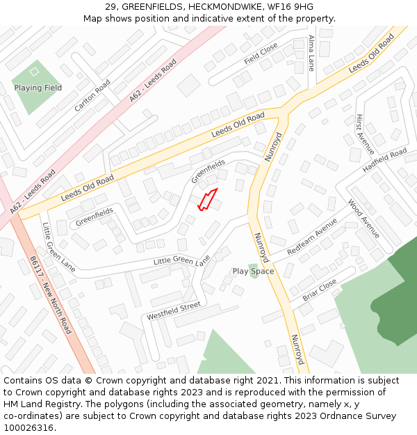 29, GREENFIELDS, HECKMONDWIKE, WF16 9HG: Location map and indicative extent of plot