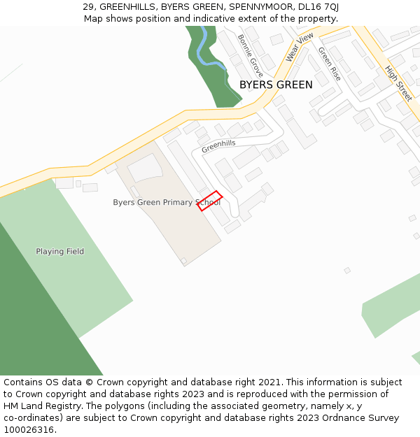 29, GREENHILLS, BYERS GREEN, SPENNYMOOR, DL16 7QJ: Location map and indicative extent of plot