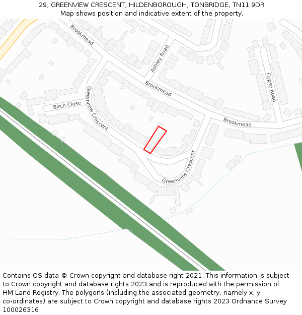 29, GREENVIEW CRESCENT, HILDENBOROUGH, TONBRIDGE, TN11 9DR: Location map and indicative extent of plot