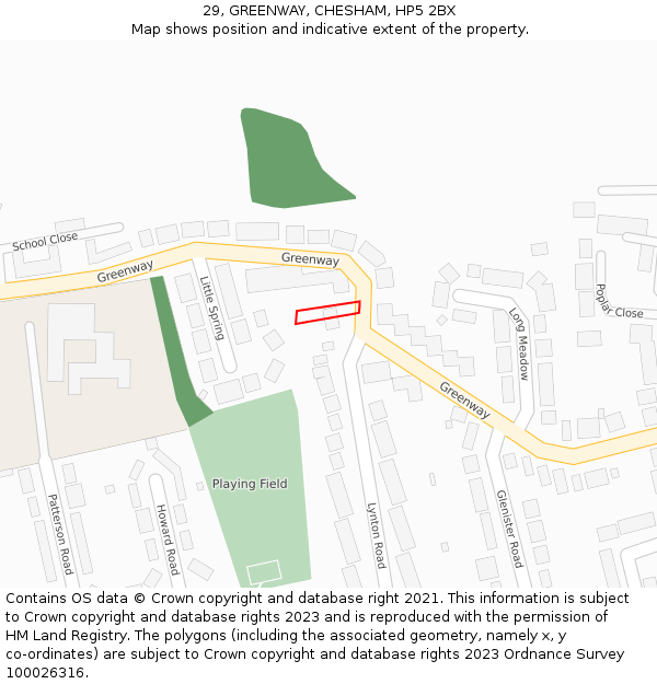 29, GREENWAY, CHESHAM, HP5 2BX: Location map and indicative extent of plot