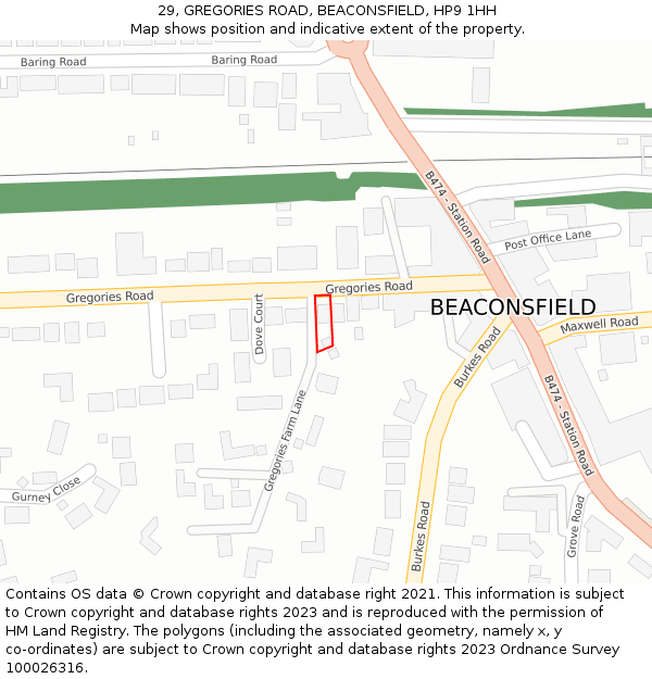 29, GREGORIES ROAD, BEACONSFIELD, HP9 1HH: Location map and indicative extent of plot