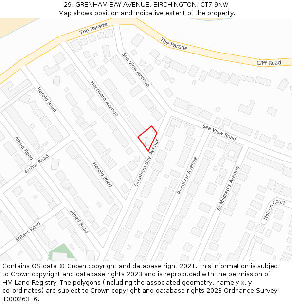 29, GRENHAM BAY AVENUE, BIRCHINGTON, CT7 9NW: Location map and indicative extent of plot