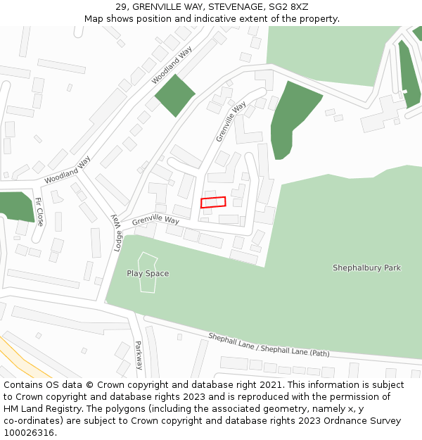 29, GRENVILLE WAY, STEVENAGE, SG2 8XZ: Location map and indicative extent of plot