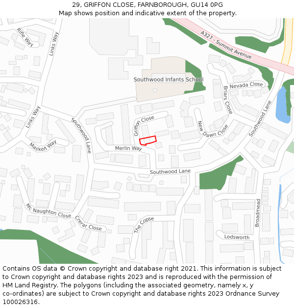 29, GRIFFON CLOSE, FARNBOROUGH, GU14 0PG: Location map and indicative extent of plot