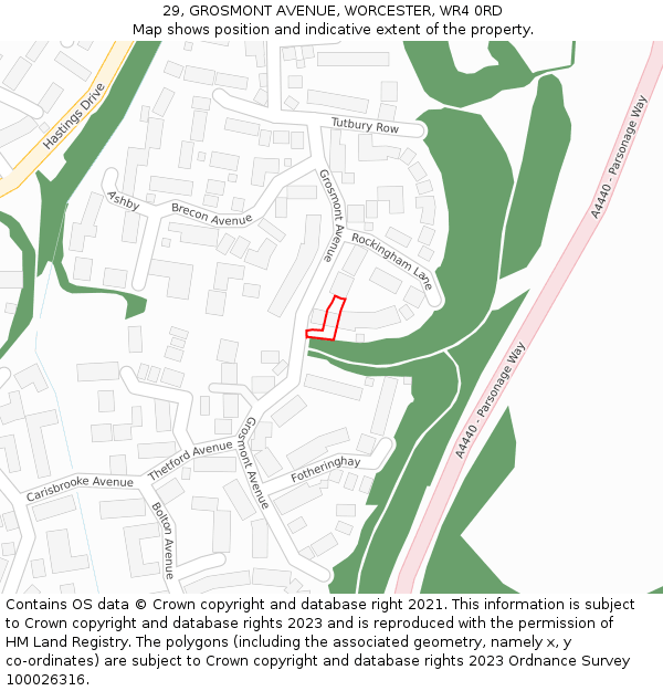 29, GROSMONT AVENUE, WORCESTER, WR4 0RD: Location map and indicative extent of plot