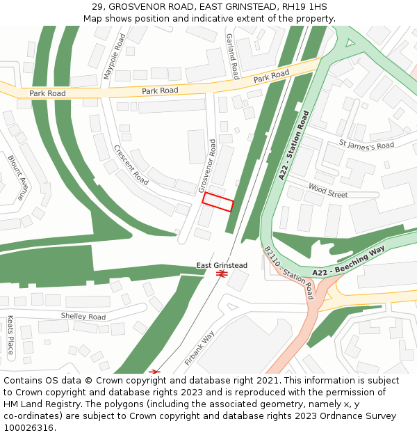 29, GROSVENOR ROAD, EAST GRINSTEAD, RH19 1HS: Location map and indicative extent of plot