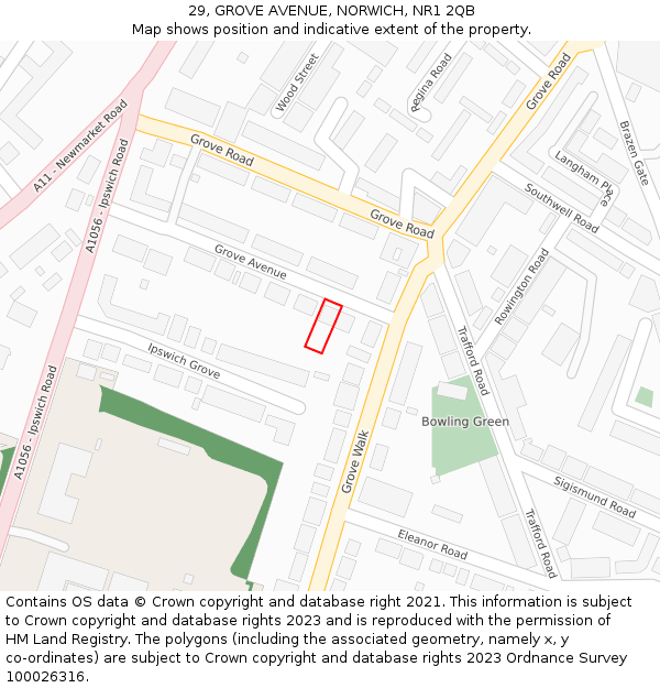 29, GROVE AVENUE, NORWICH, NR1 2QB: Location map and indicative extent of plot