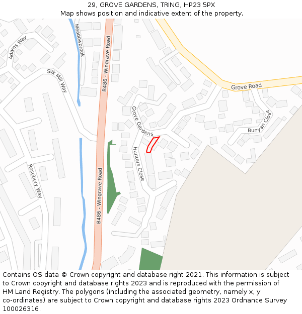 29, GROVE GARDENS, TRING, HP23 5PX: Location map and indicative extent of plot