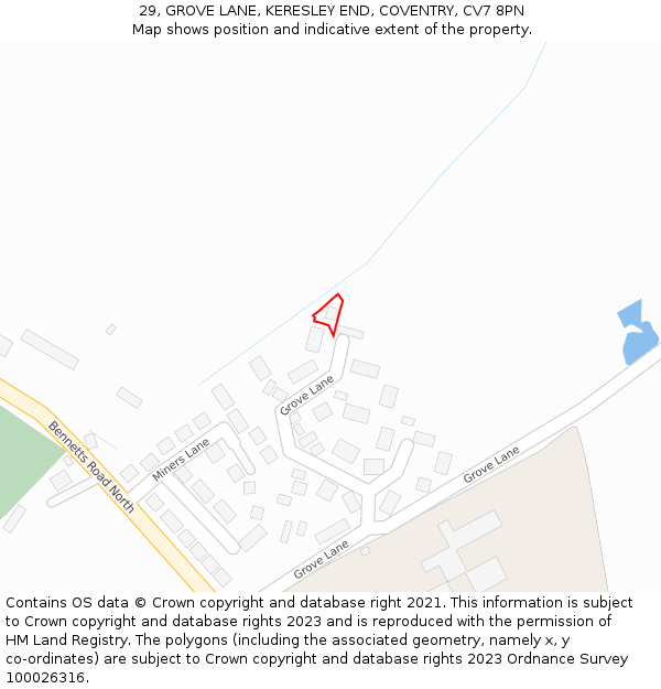 29, GROVE LANE, KERESLEY END, COVENTRY, CV7 8PN: Location map and indicative extent of plot