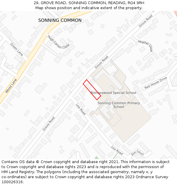 29, GROVE ROAD, SONNING COMMON, READING, RG4 9RH: Location map and indicative extent of plot