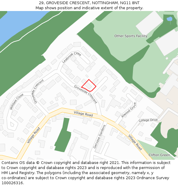 29, GROVESIDE CRESCENT, NOTTINGHAM, NG11 8NT: Location map and indicative extent of plot