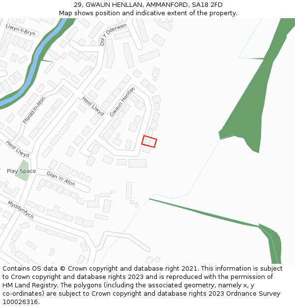 29, GWAUN HENLLAN, AMMANFORD, SA18 2FD: Location map and indicative extent of plot