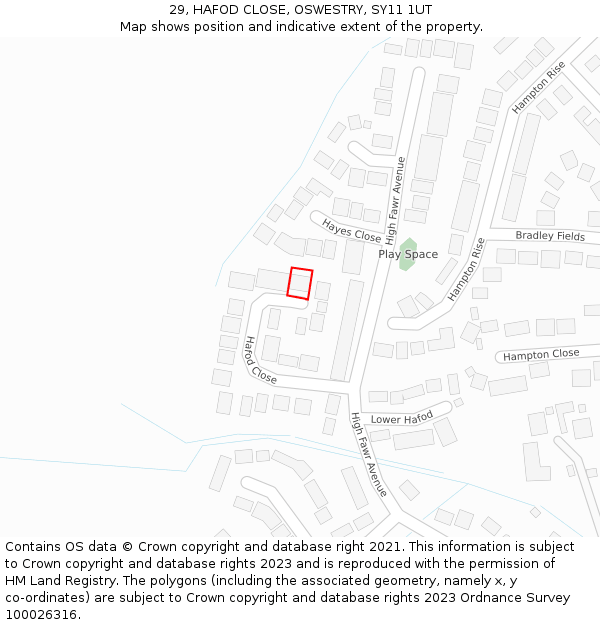 29, HAFOD CLOSE, OSWESTRY, SY11 1UT: Location map and indicative extent of plot