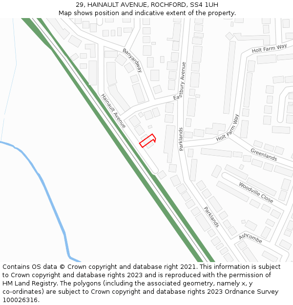 29, HAINAULT AVENUE, ROCHFORD, SS4 1UH: Location map and indicative extent of plot