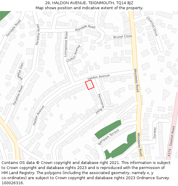 29, HALDON AVENUE, TEIGNMOUTH, TQ14 8JZ: Location map and indicative extent of plot