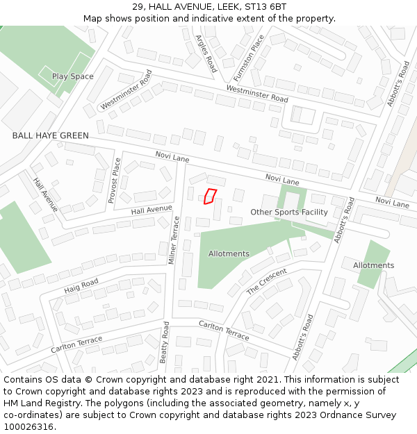 29, HALL AVENUE, LEEK, ST13 6BT: Location map and indicative extent of plot