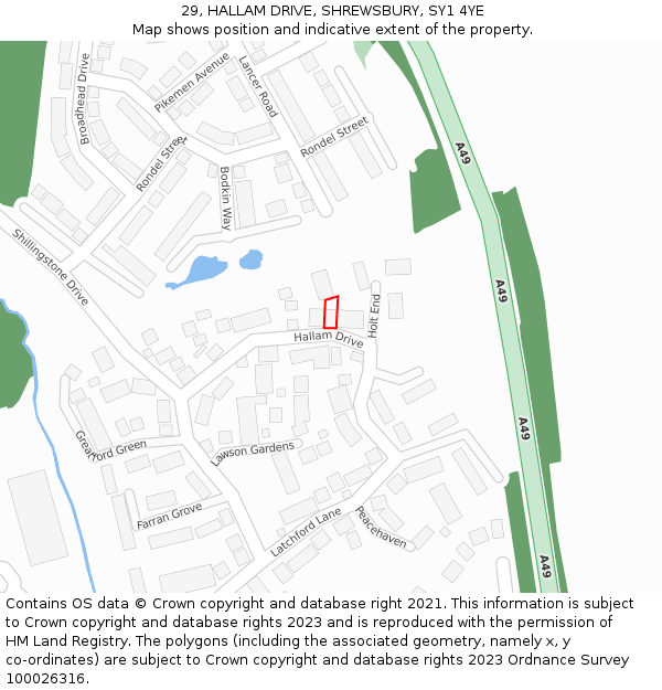 29, HALLAM DRIVE, SHREWSBURY, SY1 4YE: Location map and indicative extent of plot