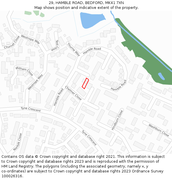 29, HAMBLE ROAD, BEDFORD, MK41 7XN: Location map and indicative extent of plot