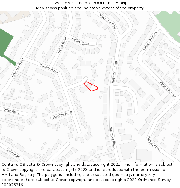 29, HAMBLE ROAD, POOLE, BH15 3NJ: Location map and indicative extent of plot