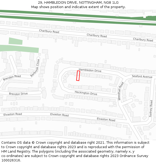 29, HAMBLEDON DRIVE, NOTTINGHAM, NG8 1LG: Location map and indicative extent of plot
