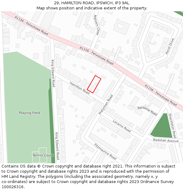 29, HAMILTON ROAD, IPSWICH, IP3 9AL: Location map and indicative extent of plot