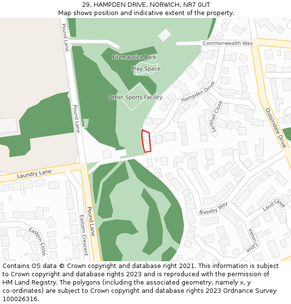 29, HAMPDEN DRIVE, NORWICH, NR7 0UT: Location map and indicative extent of plot