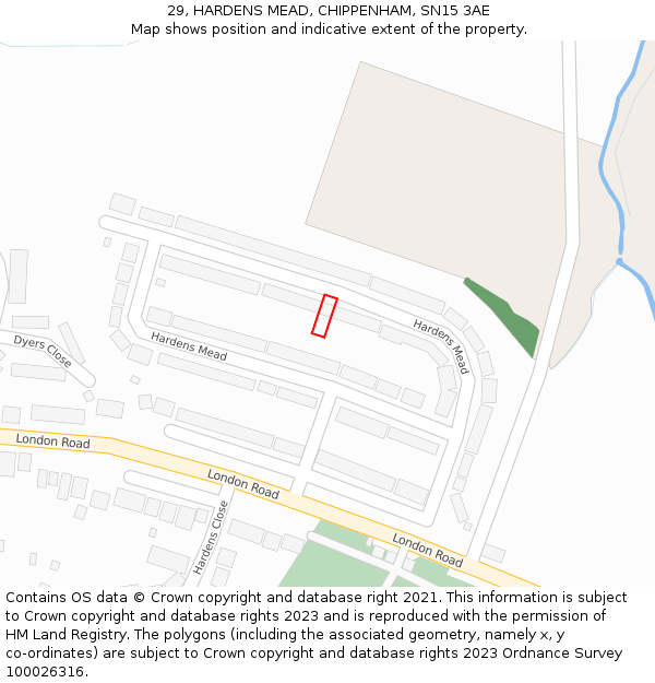 29, HARDENS MEAD, CHIPPENHAM, SN15 3AE: Location map and indicative extent of plot