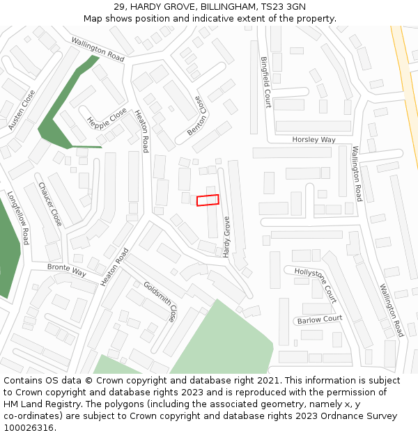 29, HARDY GROVE, BILLINGHAM, TS23 3GN: Location map and indicative extent of plot