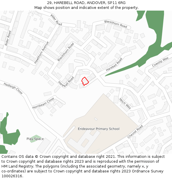 29, HAREBELL ROAD, ANDOVER, SP11 6RG: Location map and indicative extent of plot