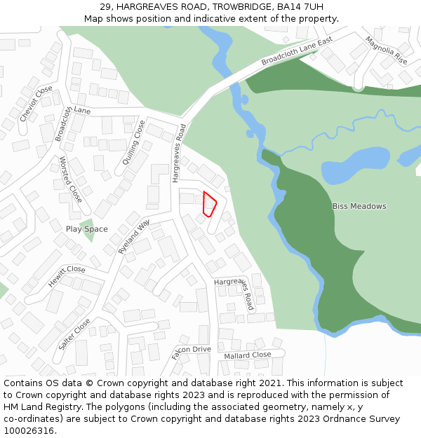 29, HARGREAVES ROAD, TROWBRIDGE, BA14 7UH: Location map and indicative extent of plot