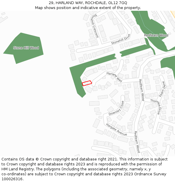 29, HARLAND WAY, ROCHDALE, OL12 7GQ: Location map and indicative extent of plot