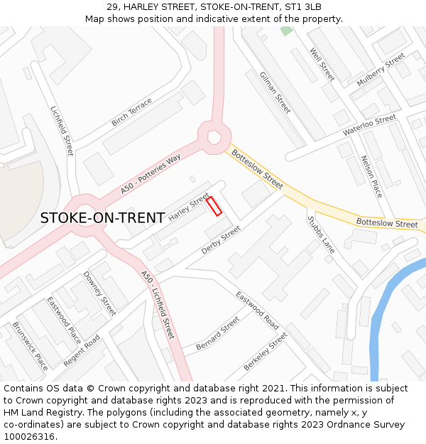29, HARLEY STREET, STOKE-ON-TRENT, ST1 3LB: Location map and indicative extent of plot