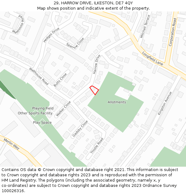 29, HARROW DRIVE, ILKESTON, DE7 4QY: Location map and indicative extent of plot