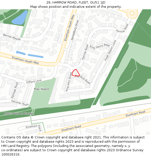 29, HARROW ROAD, FLEET, GU51 1JD: Location map and indicative extent of plot