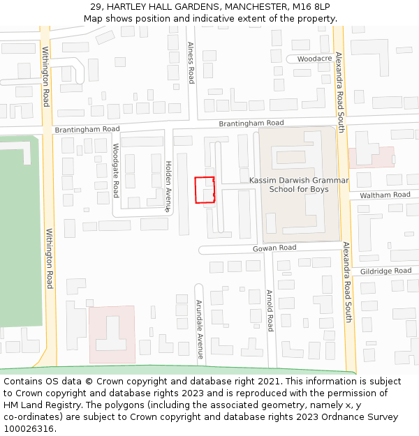 29, HARTLEY HALL GARDENS, MANCHESTER, M16 8LP: Location map and indicative extent of plot