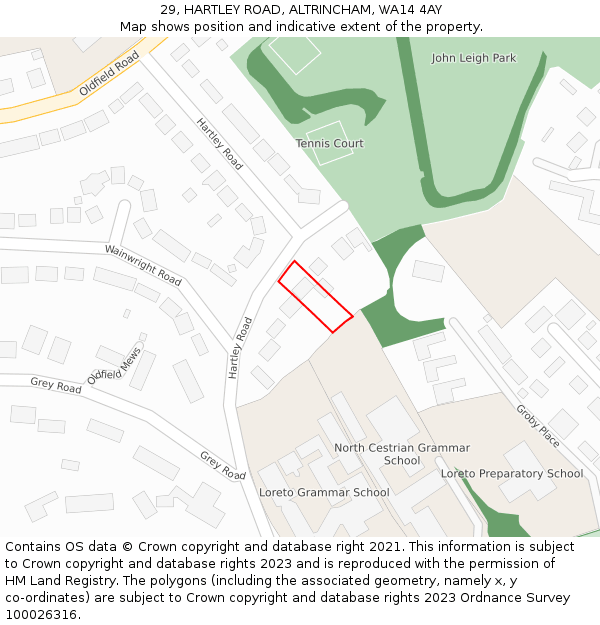 29, HARTLEY ROAD, ALTRINCHAM, WA14 4AY: Location map and indicative extent of plot