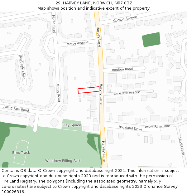 29, HARVEY LANE, NORWICH, NR7 0BZ: Location map and indicative extent of plot