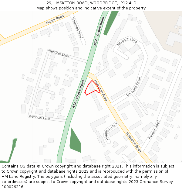 29, HASKETON ROAD, WOODBRIDGE, IP12 4LD: Location map and indicative extent of plot