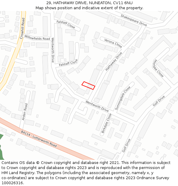 29, HATHAWAY DRIVE, NUNEATON, CV11 6NU: Location map and indicative extent of plot