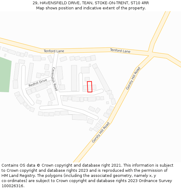 29, HAVENSFIELD DRIVE, TEAN, STOKE-ON-TRENT, ST10 4RR: Location map and indicative extent of plot