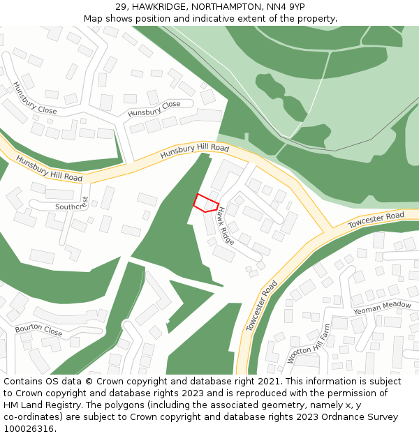 29, HAWKRIDGE, NORTHAMPTON, NN4 9YP: Location map and indicative extent of plot