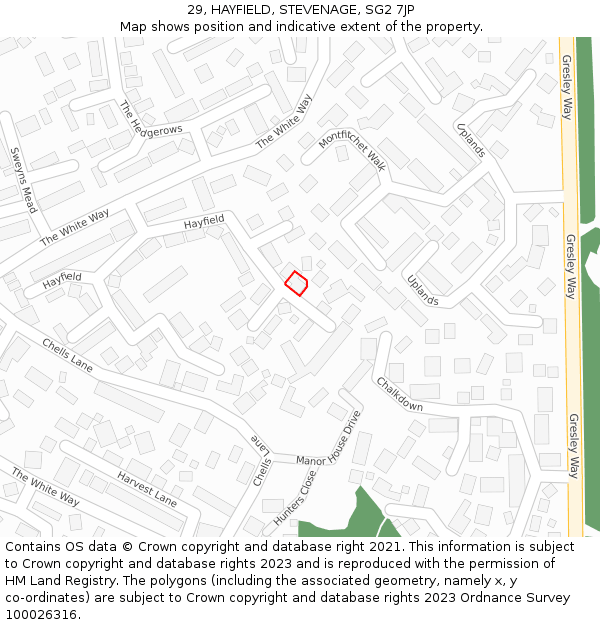 29, HAYFIELD, STEVENAGE, SG2 7JP: Location map and indicative extent of plot