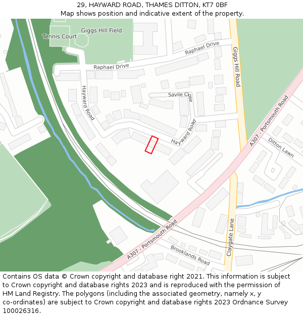 29, HAYWARD ROAD, THAMES DITTON, KT7 0BF: Location map and indicative extent of plot