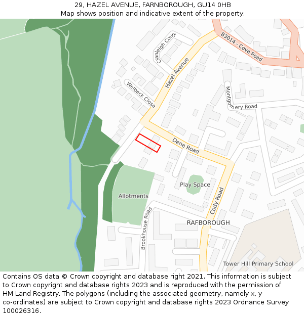 29, HAZEL AVENUE, FARNBOROUGH, GU14 0HB: Location map and indicative extent of plot